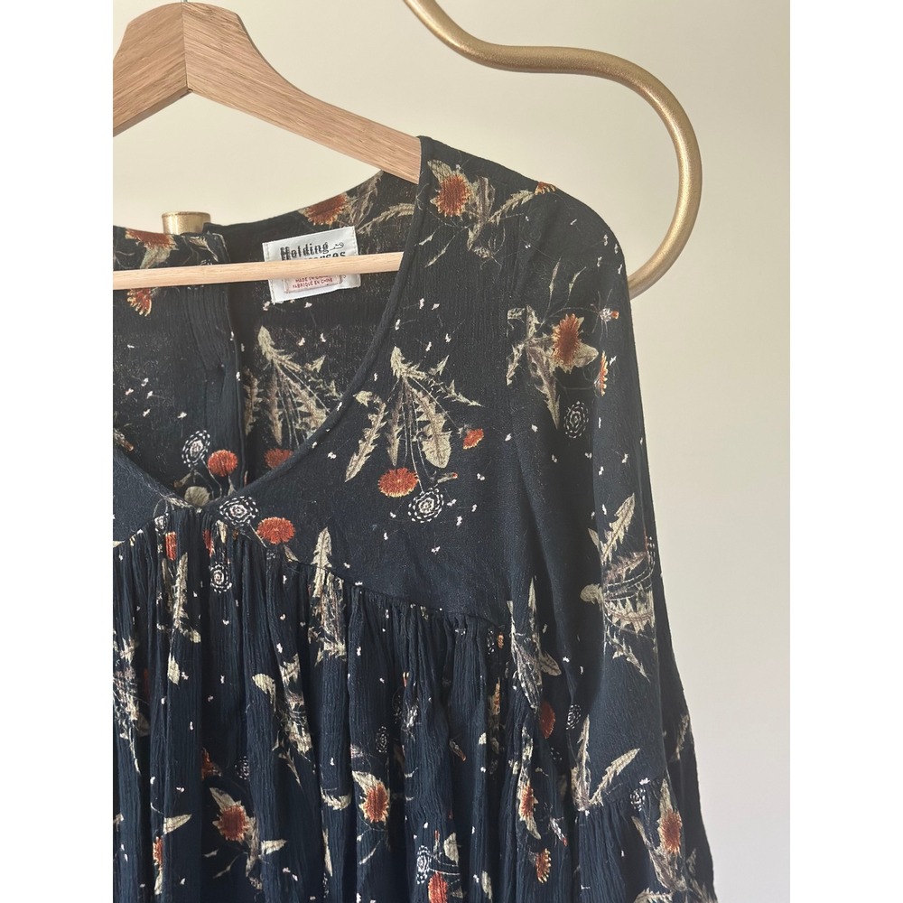 Holding Horses Anthropologie Floral Babydoll Blouse V-Neck Button Back Small - Picture 3 of 9